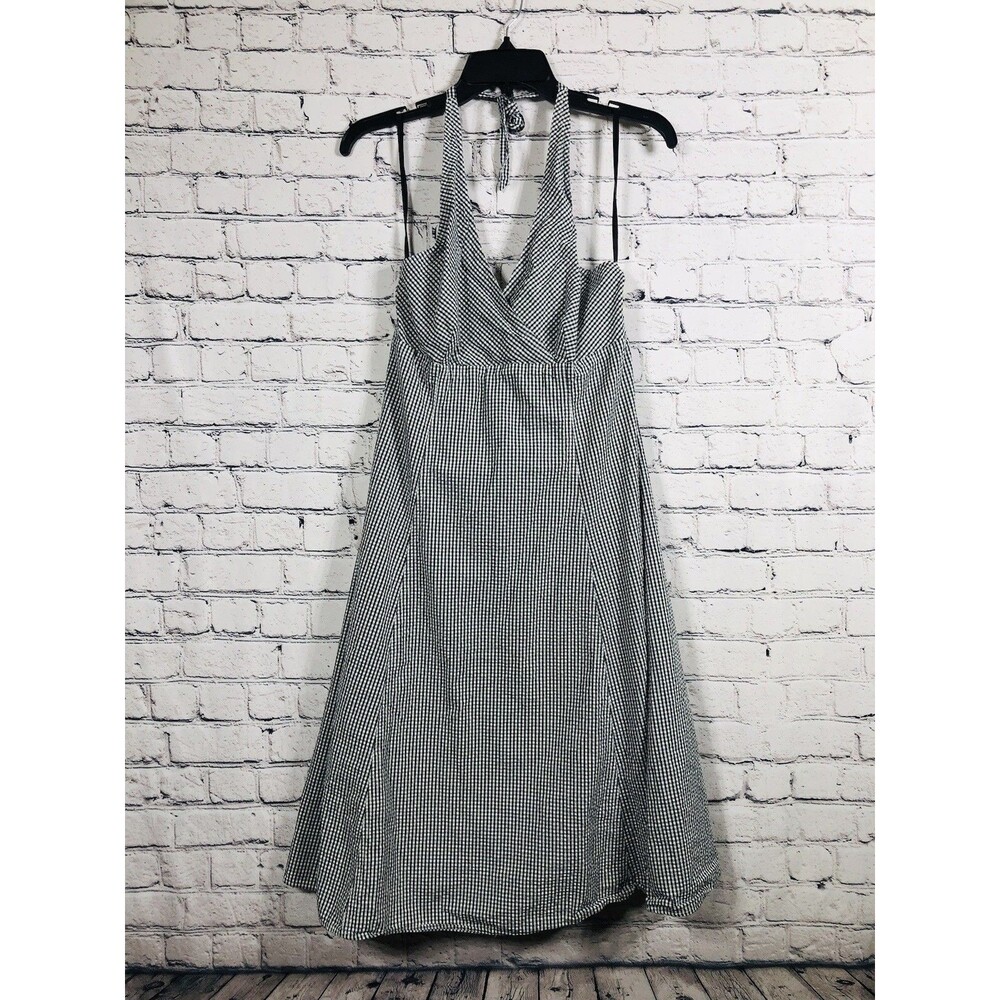 Liz Claiborne Women‎ Halter Dress Gingham Check Wrap Bodice Black White Size 8